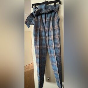 Veronica Beard Blue and Brown Plaid Chinos
